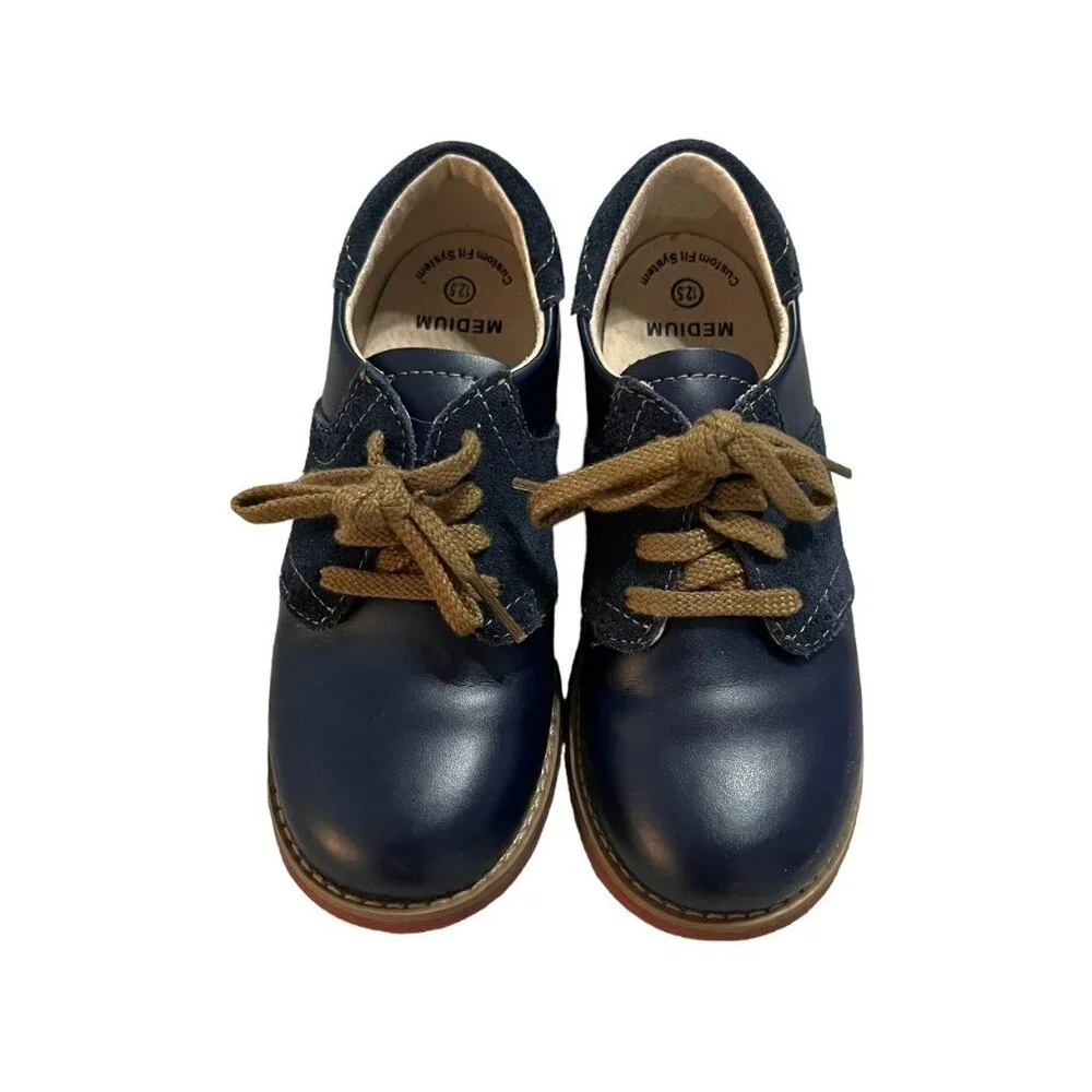 Footmates Sz 12.5 Navy Blue Leather Saddle Oxford Shoes